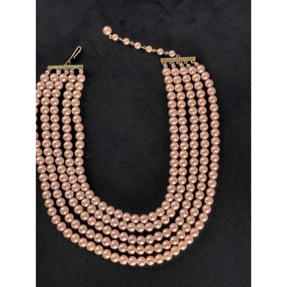 Pink Pearl Necklace Multi Strand Choker Statement Faux - Picture 13 of 16